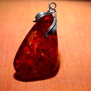 Dark Cognac Baltic Amber Pendant & Sterling Silver
